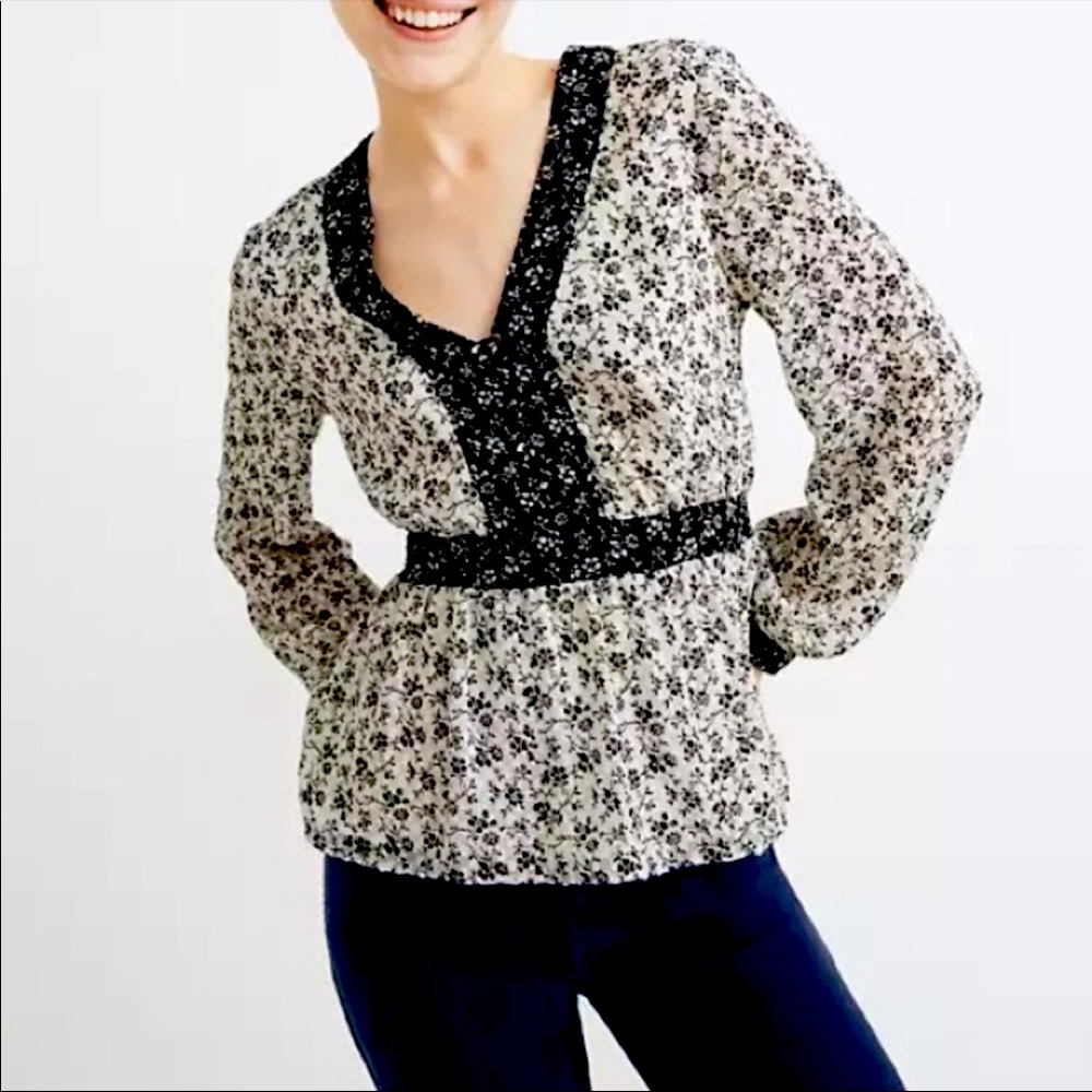 - Madewell: Black & White Floral Peplum Blouse Long Sleeves NWT Size X-Large …